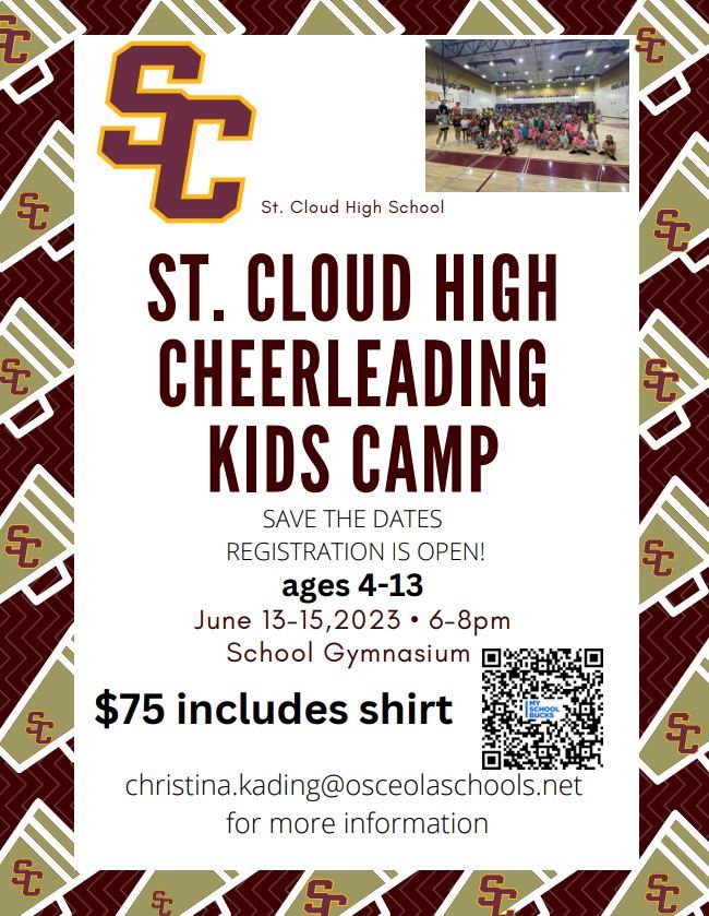 Flyer that says SCHS Cheerleading Kids Camp